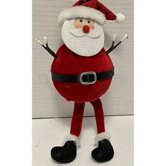 Santa Ball Christmas Ornament Santa Fat Round Red 8”Long With Stick Arms - Picture 1 of 2